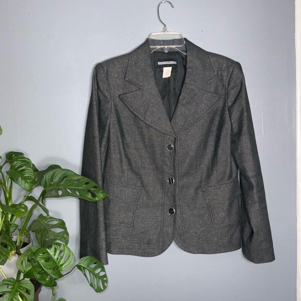 Requirements Dark Gray Metallic Cotton Blend Lined Notched 3 Button Blazer 10